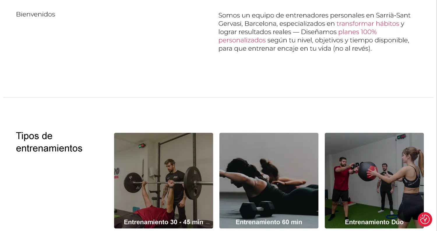 Pro Training — diseño web, Simbiosi Studio