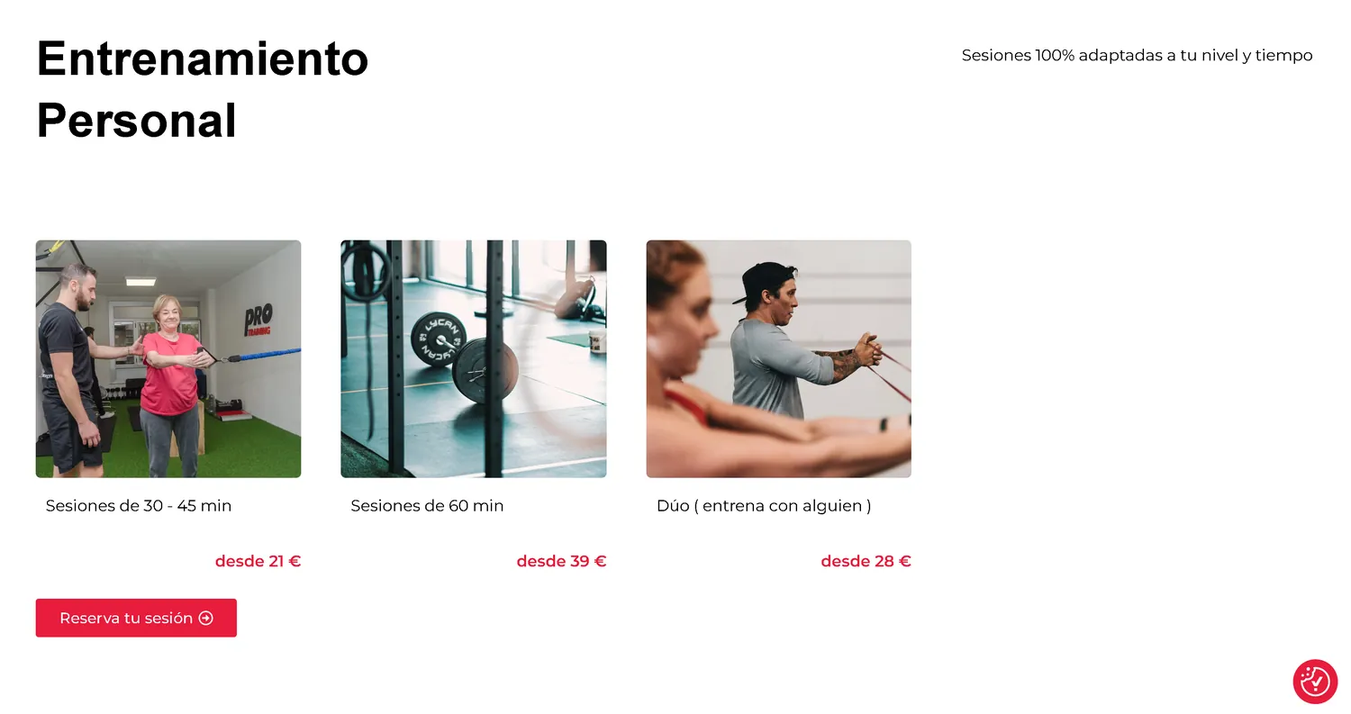 Pro Training — diseño web, Simbiosi Studio